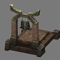 Ancient Guillotine Weapon With Wooden Pillars Metal Blade And Base Platform Structure 3d model