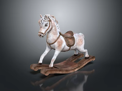 White Wooden Rocking Horse With Brown Saddle For Children's Room Decor 3d model