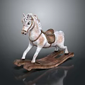 White Wooden Rocking Horse With Brown Saddle For Children's Room Decor