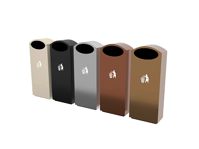 Public Facilities Waste Sorting Trash Bins With Different Colors And Icons 3d model