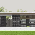 Modern Entrance Gate Design With Stone Columns Glass Structure And Green Landscaping