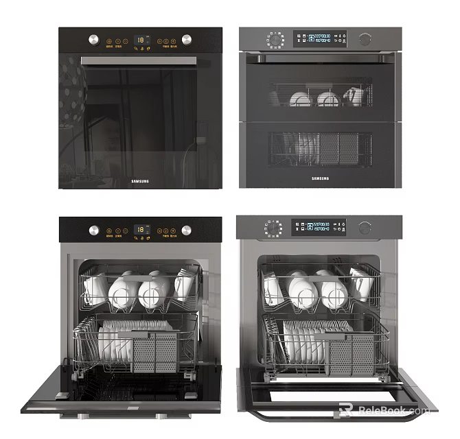 Black Kitchen Appliances Including Ovens And Dishwashers With Modern Designs 3d model 