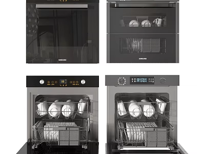 Black Kitchen Appliances Including Ovens And Dishwashers With Modern Designs 3d model