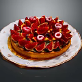 Delicious Homemade Fruit Tart with Fresh Strawberries and Figs on White Plate with Gold Pattern