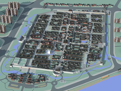 Ancient Architecture Historical Complex With Traditional Layout And Surrounding Water Systems 3d model