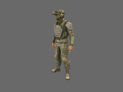 Game Movie Character In Camouflage Military Uniform With Tactical Vest And Goggles 3d model