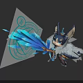 Mythical Fantasy Creature Character With White Fur Holding Blue Crystal Weapon Near Red Magic Circle