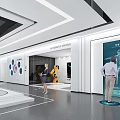 Modern Exhibition Hall With Large Screen Displaying Digital Data And Model On Platform 3d model