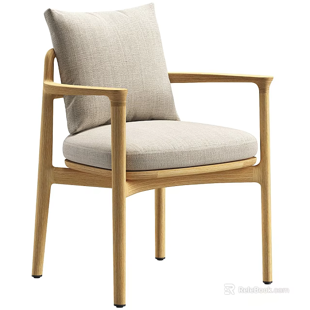 Modern Outdoor Chair With Natural Wood Frame And Light Gray Cushioned Seat 3d model 