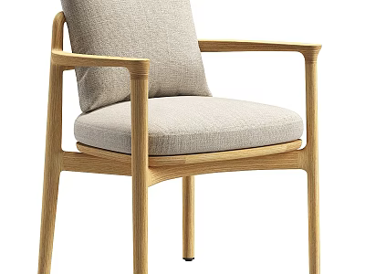Modern Outdoor Chair With Natural Wood Frame And Light Gray Cushioned Seat 3d model