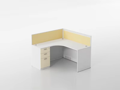 Modern L Shaped Office Desk With Yellow Partition And White Drawers 3d model