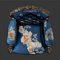 Ornate Blue Chair With Golden Carvings And Floral Upholstery Classic Design For Elegant Interiors