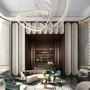 Modern Sales Office Rest Area Negotiation Area Sofa Coffee Table Combination Special-shaped Chandelier Water Bar 3d model