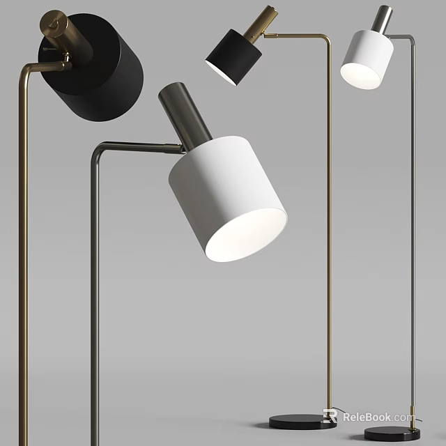 Modern Floor Lamp Featuring Metal Stand White Shade And Black Details 3d model 