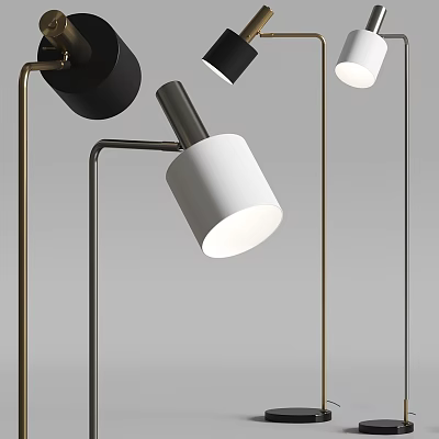 Modern Floor Lamp Featuring Metal Stand White Shade And Black Details 3d model