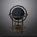 Starry Deep Blue Globe with Metallic Circular Frame and Wooden Base