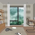 Modern Study Room Interior Design With Writing Desk Chair Bookshelf Large Window Rug And Plant