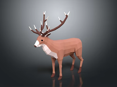 Low Poly Deer 3D Model With Large Antlers Brown Body And White Belly 3d model