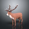 Low Poly Deer 3D Model With Large Antlers Brown Body And White Belly