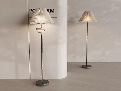 Modern Floor Lamps With Pleated Lampshade And Metal Stand In Minimalist Interior Room 3d model