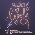 Neon Lamp Combination With Hello Lovely Text Hearts Lightning Bolts Glowing On Dark Background