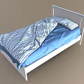 Cozy Single Bed With White Frame Blue Sheet And Striped Blanket 3d model