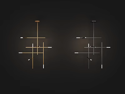Modern Geometric Chandelier Design With Gold And Black Metal Cross Frame Structure 3d model