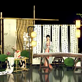 Chinese Style Photo Spot With Bamboo Screens Lanterns Lotus Guzheng And Woman In Traditional Costume