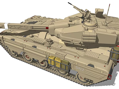 Advanced Combat Tank With Armored Exterior Cannon And Military Equipment Design 3d model