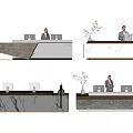 Modern Reception Desk Interior With Marble Surface Computers Staff And Plants 3d model