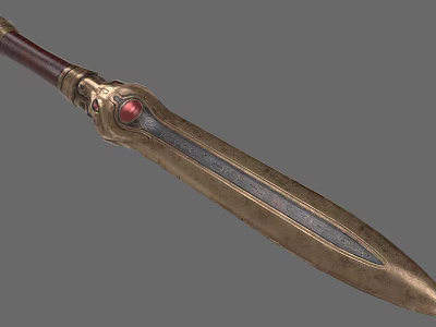 Decorative Sword With Red Gemstone Golden Decoration Metallic Blade And Red Handle 3d model