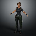 3D Female Creature Character In Black Top Camouflage Pants With Backpack Wristbands Standing Pose