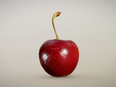 Fresh Red Cherry With Shiny Surface And Green Stem On Light Background 3d model