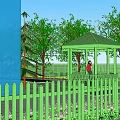 Courtyard Garden Design With Blue Pool Green Lily Pads Trees And Red Umbrella White Chairs