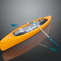 Yellow Kayak With Transparent Design And Blue Paddles On Dark Surface