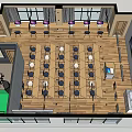 School Classroom Interior With Arranged Tables Chairs And Large Windows Design