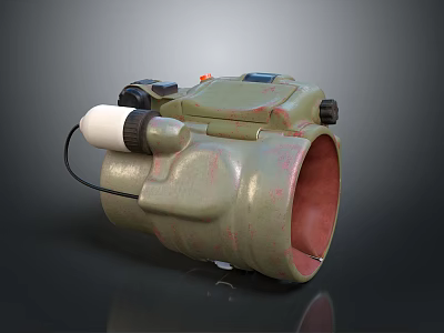 Green Military Weapon Featuring Red Accents White Component And Black Cable 3d model