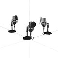 Three High Quality Professional Microphones On Stands For Studio Recording Use