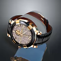 Luxury Wristwatch With Black Leather Strap Gold Frame And Decorative Dial