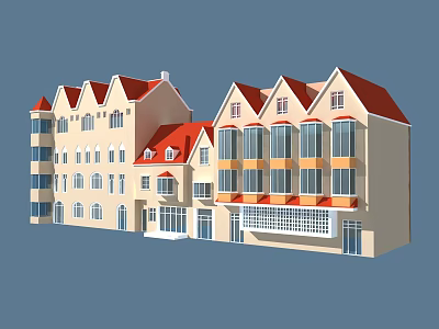 Modern Multi Story Building Exterior With Red Roof Beige Walls Balconies And Windows 3d model