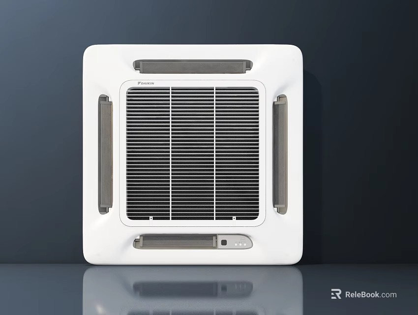 Modern White Ceiling Mounted Air Conditioner Fan with Grille Panel and Efficient Cooling Design 3d model 