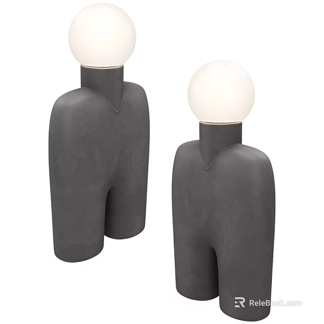 Two Gray Human Shaped Table Lamps With White Spherical Bulbs Modern Design 3d model 