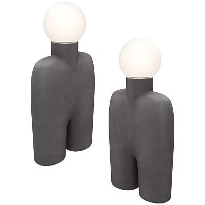 Two Gray Human Shaped Table Lamps With White Spherical Bulbs Modern Design 3d model