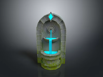 Stone Fountain With Arched Top Blue Glowing Diamond Luminous Water Stream And Illuminated Basin 3d model
