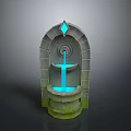 Stone Fountain With Arched Top Blue Glowing Diamond Luminous Water Stream And Illuminated Basin