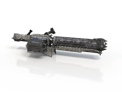 Futuristic Tactical Weapon With Intricate Mechanical Design And Metallic Camouflage Texture 3d model