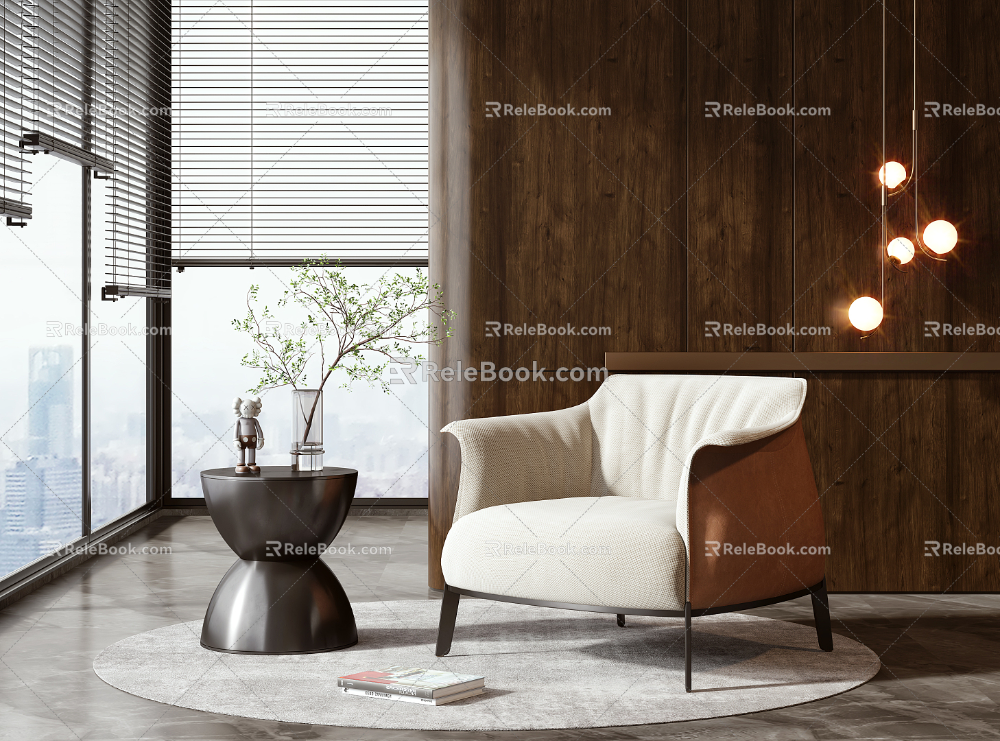 Modern Single Sofa Leisure Chair Coffee Table Combination 3d model