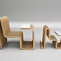 Wooden Children's Chair with Curved Design Small Table Toys Teddy Bear and Bag