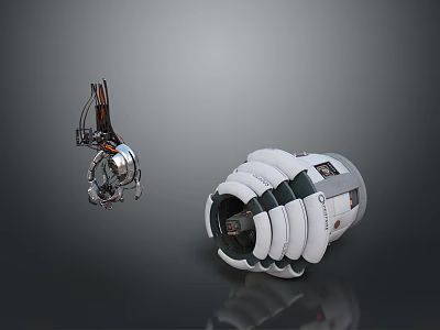 Futuristic Tech Devices Featuring Metallic Structures And Circular Rings On Grey Background 3d model
