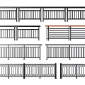 Various Metal Fence Styles With Vertical Slats And Decorative Rail Designs